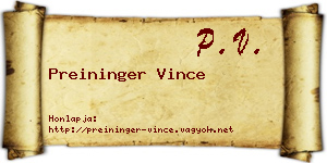 Preininger Vince névjegykártya